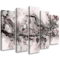Five piece picture canvas print Bird on a Branch Retro 100x70 pilka spalva