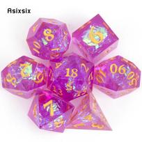 7 Pcs Purple Pink Resin Golden Number Sharp Edge Dice Polyhedral Dice Suitable for Role-Playing RPG   Pathfinder Board Game VariantValue purple