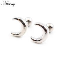 Alisouy 2PCS C Letter Moon Stainless Steel Ball Women Girl Men Boy Dumbbell Barbell Pierceing Ear Stud Earrings Fashion Jewelry sidabras