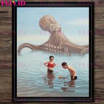 Undinėlės ir jūros pabaisos fantazijos meno plakatai ir spausdinti siurrealistinio miesto kavos bei miniatiūriniai pasaulio meno plakatai 21cm×30cm NoFrame
