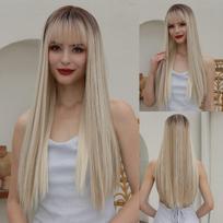 EASIHAIR Blonde Ombre sintetiniai natūralių plaukų perukai ilgi tiesūs su kirpčiukais Daily Cosplay perukas karščiui atsparūs pluošto perukai moterims gray