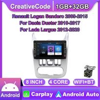 8 colių Renault Logan Sandero 2009-2015 Dacia Duster 2010-2017 Lada Largus 2012-2020 Mygtuko rankenėlė Automobilis Android 1+32GB 1+32GB