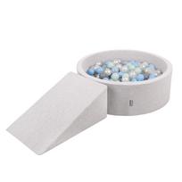 KiddyMoon putų žaidimų aikštelė vaikams su apvalia kamuoliuko aikštele (200 kamuoliukų Kamuoliai 7cm/2,75col), šviesiai pilka:Pearl/grey/transp/bblue/mint