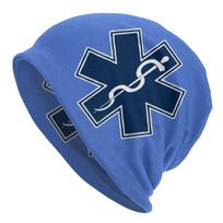 Paramedic EMT Ambulance Skullies Beanies Hats Star of Life Goth Unisex Ski Caps Warm Dual-use Bonnet Knit Hat One Size blue