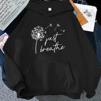 (Unisex džemperis)Juokingi kiaulpienės „Just Breathe“ spausdinti viršūnės Harajuku Hoodie Madingi megztiniai moterims unisex laisvalaikio megztinis megztinis 2XL white