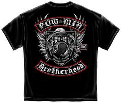 Military Unisex T-shirt Pow Mia Biker With Rockers Silver Foil Black S