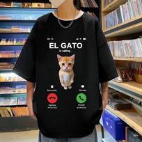 El Gato skambina memei, liūdnai verkiančiam katinui Munchkin Kitty Meme Print marškinėliai Karštas išpardavimas Madingi dideli marškinėliai Unisex gatvės apranga XL orange