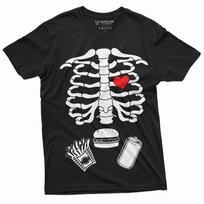 Halloween Skeleton Ribcage Bones Funny Tee Burger soda Costume tee Unisex T-shirt S white