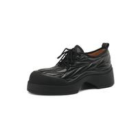 Krazing Pot Sheep Leather Round Toe Thick Bottom Spring Shoes Loafers Lace Up Daily Wear Women Pumps 34 juoda