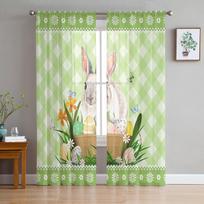 Velykų zuikis ir kiaušinių pledas tiulio užuolaidos svetainei miegamojo Voile permatomos užuolaidos lango namų dekoro užuolaidos 135W x 114H(cm) beige