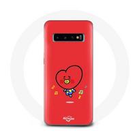 Coque pour Samsung Galaxy S10 Bangtan Garçons BT21 TATA V Fond Rouge raudona