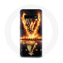 Coque pour Samsung Galaxy S10 Plus Vikings Série Saison 6 logo V Epée de Feu Fond Noir