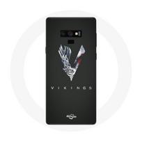 Coque pour Samsung Galaxy Note 9 Vikings Série Saison 6 logo V Epée Gris Fond Noir