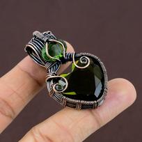 Natural Peridot Gemstone Handmade Copper Wire Wrap Gift Pendant 2.05  Q1C76 black