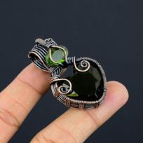 Natural Peridot Gemstone Handmade Copper Wire Wrap Gift Pendant 2.05  v2F31 black