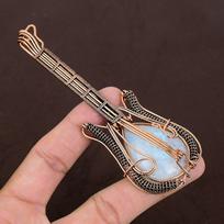 Natural Rainbow Moonstone Gemstone Copper Wire Wrap Guitar Pendant 4.53  M9f21 gray