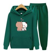 Bubu And Dudu Drink Bubble Tea Print Women Hoodie Set Kawaii Female Sweatshirt Harajuku Loose Long Sleeve Plus Size Clothes S
