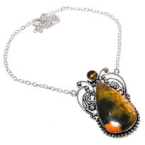 Natural Bumblebee Jasper,Tiger Eye Stone 925 Sterling Silver Necklace 18  O3d43 white