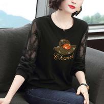 Buling Diamond T-shirt Women Lace Long Sleeve Pullover Casual Loose Shirt Boutique Bottoming Shirt Spring XXL