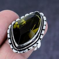 Natural Peridot Gemstone Handmade 925 Steling Silver Jewelry Ring Size 8.5 U8W85 black