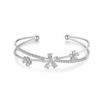 Nauja gėlių dobilų apyrankė moterims su išskirtiniais sidabro žiedlapiais, atvira cirkonio apyrankė, dovanų apyrankė Adjustable size white