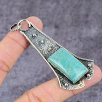 Natural Amazonite Gemstone Handmade 925 Sterling Silver Pendant 3.55  p8R64 gray