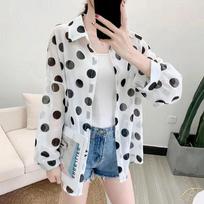 Dot Chiffon Sunscreen Female Summer Korean Version Loose Shirt  Regular  Turn-down Collar  Printing  Woman Tops Polo Collar Shirt S juoda