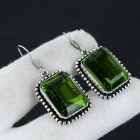 Peridot brangakmenių auskarai, 925 sterlingų sidabro auskarai, Boho sidabriniai auskarai, papuošalai iš Boho, Bohemijos auskarai dovanoms, moteriški papuošalai auskarai 1.96 žalia