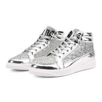 Karšta mada Auksiniai blizgantys veidrodžiai vyriški batai laisvalaikio klubo baras Blizgučiai gatvės apranga Hip hop Aukšti vyriški sportbačiai zapatos de hombre 38