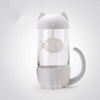 Mielas katės stiklinis puodelis arbatos puodelis su žuvies filtru-sieteliu Stiklinis puodelis arbatos filtras-infuzorius Puodelis-konteineris namams ir biurui Dovana Cat balta