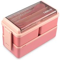 „Bento Box“ priešpiečių dėžutė, sukraunama 49 OZ Bento dėžutės, skirtos suaugusiems priešpiečių indams, nepralaidūs suaugusiems Bento dėžutė su nuimamu skyriumi 1400ML rožinė