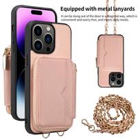 Užtrauktuku kryžminio korpuso piniginės telefono dėklas, skirtas iPhone 15 14 Pro 13 Pro 13 Pro Max Plus metalinė grandinėlė, kortelės lizdo laikiklis, odinis galinis dangtelis For iPhone 13 beige