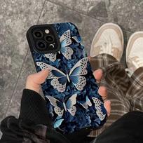 Prabangus Retro Senovinis Mėlyno Drugelio Silikoninis Telefono Dėklas iPhone 14 12 11 13 15 Pro Max Mini X XR XS 7 8 Plus Smūgiams Atsparus Dėklas For iPhone15 Pro Max