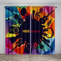 3D Dazzling Musical Instruments Guitar Rack Drum Design Sunshade Curtains Love Music Children's Room Curtains 2 Panels 100W130H(CM)40x51in&Grommet Top black