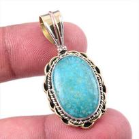 Natural Amazonite Gemstone 925 Solid Sterling Silver Two Tone Pendant 1.50  J7Q98