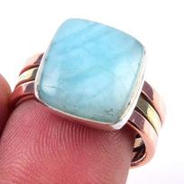Natural Amazonite Gemstone Handmade 925 Sterling Silver Two Tone Ring S.7 S9q64