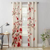 Slyvų žiedų tapyba pavasarį Langų užuolaidos svetainei, virtuvei Modernios užuolaidos Namų dekoras Žaliuzės Užuolaidos 135W x 60H(cm) x1 white