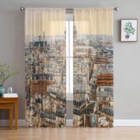 Paris With The Pantheon At Sunset France Sheer Curtains for Living Room Tulle Window Curtain Bedroom Kitchen Veil Drapes 135W x 114H(cm)