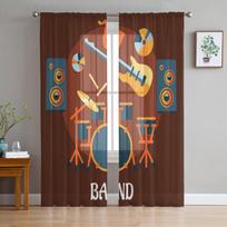 Muzikos grupė Elektrinė gitara Būgnų lazdelės Šifonas Skaidrios užuolaidos Svetainei Miegamajam Langų užuolaidos Voile Tulle Cortinas 135W x 114H(cm)
