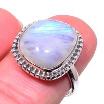 Natural Rainbow Moon Stone Gemstone 925 Sterling Silver Jewelry Ring Size 7 M6r34 gray
