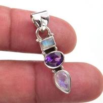Natural African Amethyst,Moon Stone 925 Solid Sterling Silver Pendant 1.25  l6D19 brown