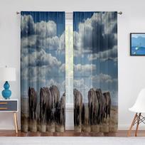 African Wild Animal Elephant and Rhino Tulle Curtains for Living Room Decorations Chiffon Sheer Voile Kitchen Bedroom Curtain 1 PCS W100XH250cm&Rod Pocket