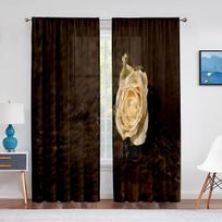 Iš arti raudonos rožės žydinčios permatomos langų užuolaidos miegamojo svetainei Valentino dienos romantiškos gėlėtos šifono tiulio užuolaidos 1 PCS W100XH250cm&Rod Pocket black