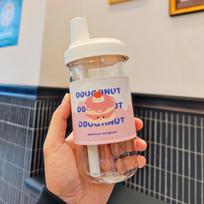 Cute Water Bottle For Coffee Juice Milk Kawaii Plastic Bubble Tea Cup With Lid Straw Portable Reusable Drinking Bottle BPA Free 500ML black
