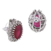 Moteriški vinukai auskarai Estele su rodio danga American Diamond CZ Ruby Halo gray