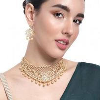 Žavingi Estele Wedding Choker karoliai su cirkoniais ir kristalais bei perlais moterims beige