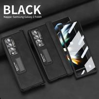 Matinis Aukštos Kokybės Odinis Sulankstomo Telefono Dėklas Samsung Galaxy Z Fold 5 4 3 2 Telefonui Dėklas Vyris Smulkios Skylutės Korpuso Apsauginis Dangtelis For SM Z Fold5 juoda