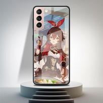Grūdinto stiklo dėklas, skirtas Samsung Galaxy S21 Ultra S20 FE S10 Plus Note 20 10 Lite S9 S8 9 S10e telefono dangtelis Anime Genshin Impact Samsung S21 gray
