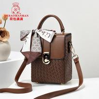 Jaukiai įsitaisykite Nauja Minkštos Odos Telefono Rankinė Madinga Mini Kvadratinė Rankinė Universali Rankinė Šilko Šaliko Dekoracija Vieno Peties Rankinės Crossbody 13*7*18*7cm tamsiai ruda spalva