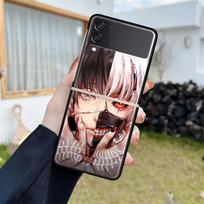 Prabangus dėklas Samsung Galaxy Z Flip 4 3 5G juodas PC kietas telefono dėklas madingas galinis dangtelis ZFlip Funda Anime Tokyo Ghoul korpusas Samsung Z Flip 4 5G